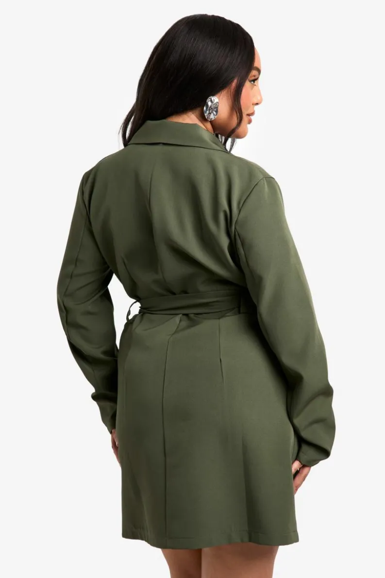 Blazer Dresses|Suits & Tailoring*boohoo Plus D-ring Utility Blazer Dress khaki