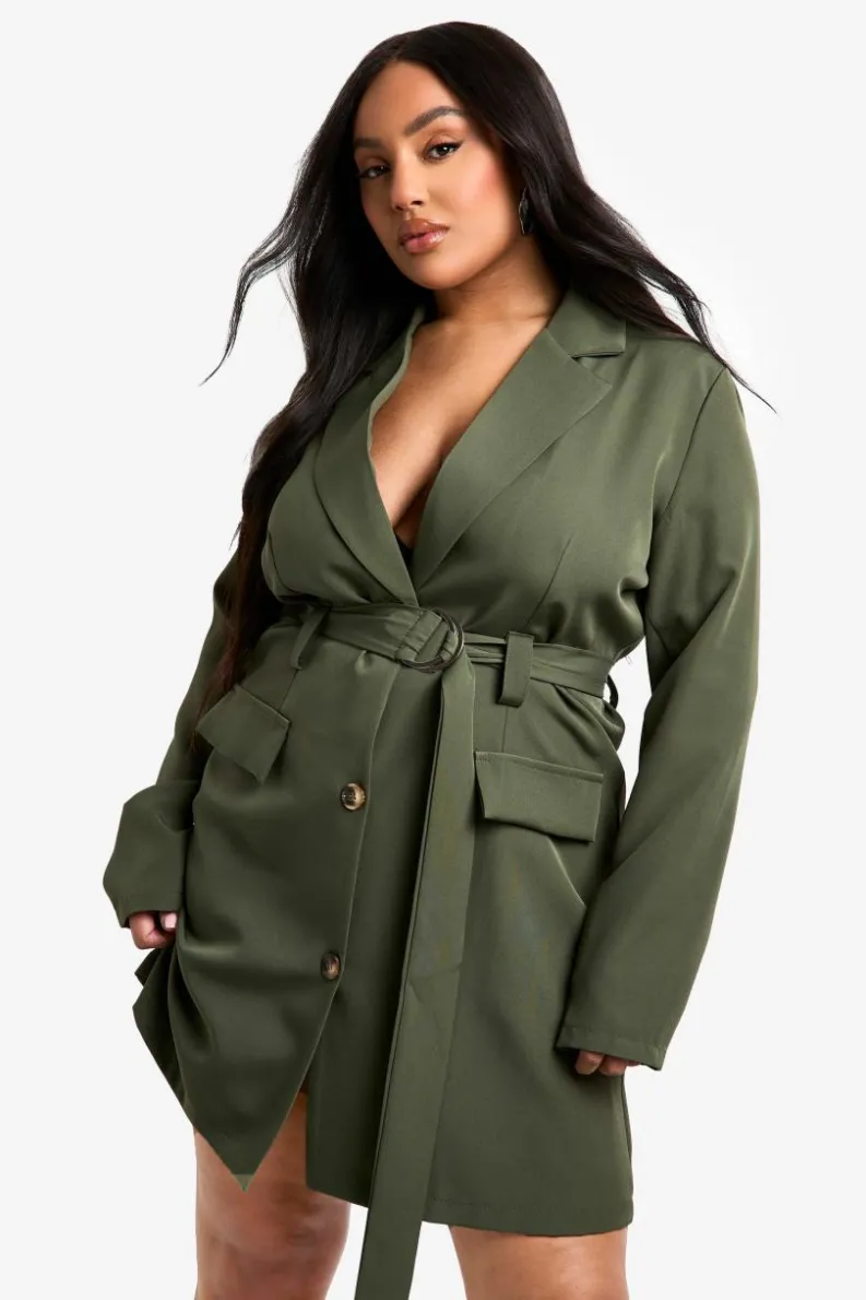 Blazer Dresses|Suits & Tailoring*boohoo Plus D-ring Utility Blazer Dress khaki