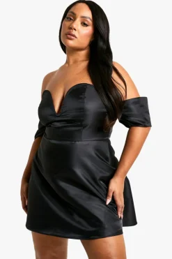 Skater Dresses|Mini Dresses*boohoo Plus Drop Shoulder V Plunge Skater Dress black