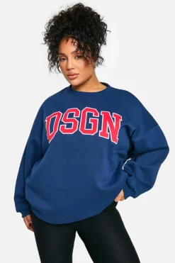 Sweatshirts|Hoodies & Sweatshirts*boohoo Plus DSGN Applique Sweatshirt navy