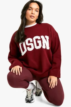 Jumpers|Dsgn Studio*boohoo Plus DSGN Crew Neck Knitted Jumper berry