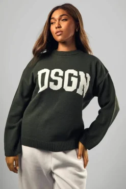 Jumpers*boohoo Plus DSGN Crew Neck Knitted Jumper khaki