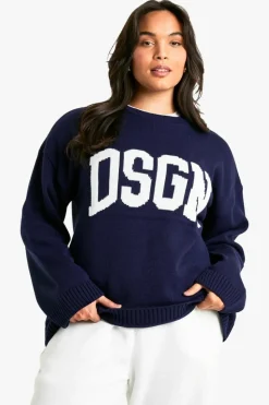 Jumpers|Up To 80% Off Winter Warmers*boohoo Plus DSGN Crew Neck Knitted Jumper navy