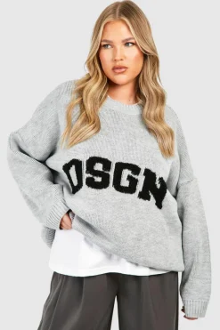 Jumpers|Dsgn Studio*boohoo Plus Dsgn Knitted Crew Neck Jumper light grey