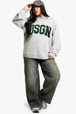 Jumpers|Dsgn Studio*boohoo Plus Dsgn Knitted Oversized Hoody light grey