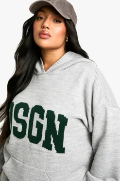 Jumpers|Dsgn Studio*boohoo Plus Dsgn Knitted Oversized Hoody light grey