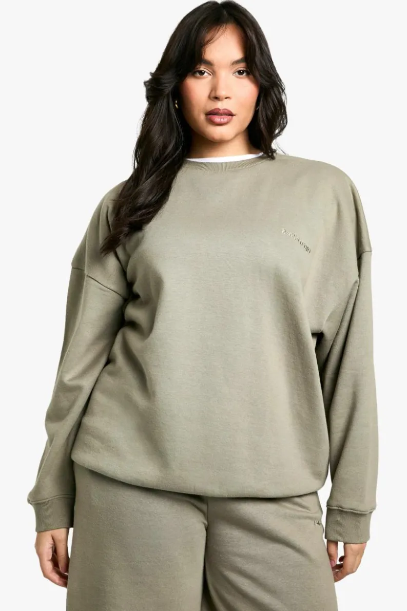 Sweatshirts|Hoodies & Sweatshirts*boohoo Plus Dsgn Studio Embroidered Oversized Sweatshirt khaki