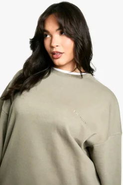 Sweatshirts|Hoodies & Sweatshirts*boohoo Plus Dsgn Studio Embroidered Oversized Sweatshirt khaki