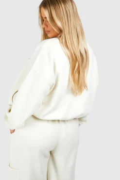 Sweatshirts|Hoodies & Sweatshirts*boohoo Plus Dsgn Studio Script Zip Through Bomber Sweatshirt ecru