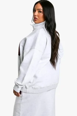 Sweatshirts|Dsgn Studio*boohoo Plus DSGN Studio Towelling Applique Oversized Half Zip Sweatshirt ash grey