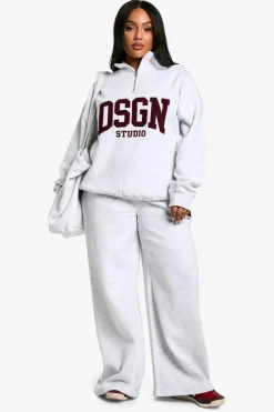 Sweatshirts|Dsgn Studio*boohoo Plus DSGN Studio Towelling Applique Oversized Half Zip Sweatshirt ash grey