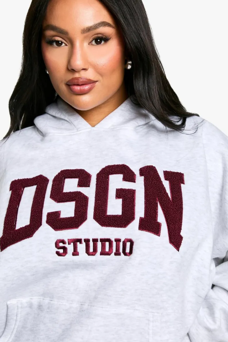 Sweatshirts|Athleisure*boohoo Plus Dsgn Studio Towelling Applique Oversized Hoodie ash grey
