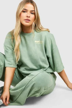 Sweatshirts|Hoodies & Sweatshirts*boohoo Plus Dsgn Studio Washed Short Sleeve Sweatshirt green