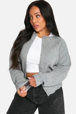 Cardigans|Knitwear*boohoo Plus Fine Gauge Crew Neck Cardigan ash grey