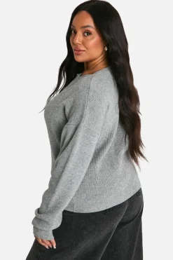 Cardigans|Knitwear*boohoo Plus Fine Gauge Crew Neck Cardigan ash grey