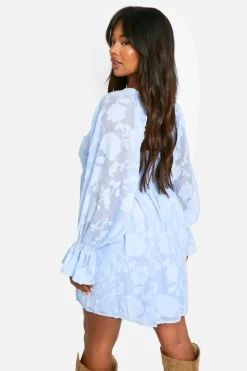 Smock Dresses*boohoo Plus Floral Burnout Ruched Detail Skater Dress blue