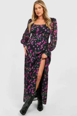 Skater Dresses|Maxi Dresses*boohoo Plus Floral Corset Detail Maxi Milkmaid Dress pink