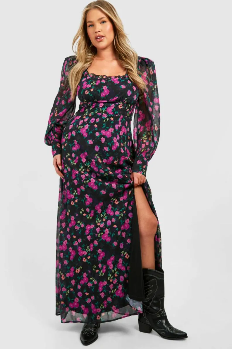 Skater Dresses|Maxi Dresses*boohoo Plus Floral Corset Detail Maxi Milkmaid Dress pink