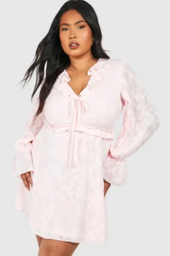 Skater Dresses|Mini Dresses*boohoo Plus Floral Jaquard Ruffle Mini Dress blush