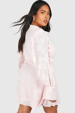 Skater Dresses|Mini Dresses*boohoo Plus Floral Jaquard Ruffle Mini Dress blush