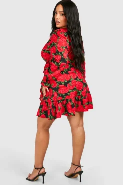 Wrap Dresses*boohoo Plus Floral Long Sleeve Wrap Dress black