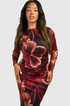 Maxi Dresses*boohoo Plus Floral Mesh Low Back Maxi Dress black