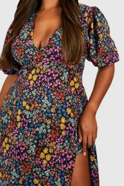 Smock Dresses|Midi Dresses*boohoo Plus Floral Print Midi Smock Dress black