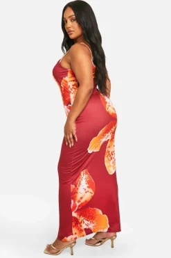 Bodycon Dresses*boohoo Plus Floral Printed Strappy Maxi Dress wine