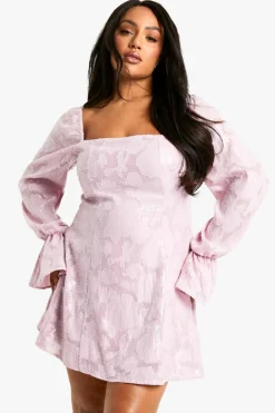 Skater Dresses|Mini Dresses*boohoo Plus Floral Sequin Long Sleeve Skater Dress pink