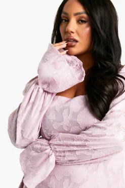 Skater Dresses|Mini Dresses*boohoo Plus Floral Sequin Long Sleeve Skater Dress pink