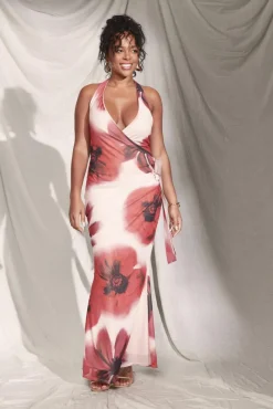 Wrap Dresses*boohoo Plus Floral Wrap Cowl Maxi Dress red