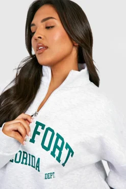 Sweatshirts|Athleisure*boohoo Plus Florida Varsity Half Zip ash grey