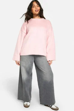 Jumpers|Jumpers & Cardigans*boohoo Plus Fluffy Knit Jumper baby pink