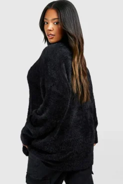 Jumpers|Jumpers & Cardigans*boohoo Plus Fluffy Knit Roll Neck Jumper black