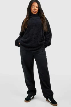 Jumpers|Jumpers & Cardigans*boohoo Plus Fluffy Knit Roll Neck Jumper black