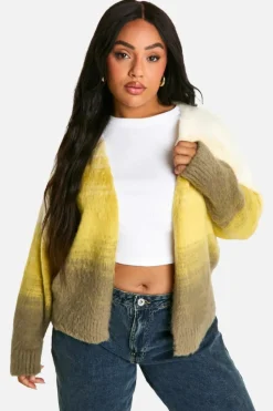 Cardigans|Jumpers & Cardigans*boohoo Plus Fluffy Ombre Knit Cardigan olive
