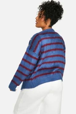 Cardigans|Jumpers & Cardigans*boohoo Plus Fluffy Stripe Cardigan blue