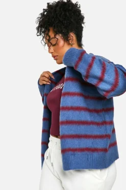 Cardigans|Jumpers & Cardigans*boohoo Plus Fluffy Stripe Cardigan blue