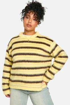Jumpers|Jumpers & Cardigans*boohoo Plus Fluffy Striped Jumper lemon