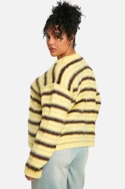 Jumpers|Jumpers & Cardigans*boohoo Plus Fluffy Striped Jumper lemon