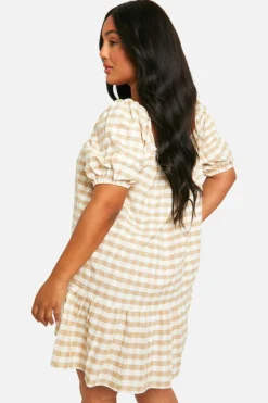 Smock Dresses*boohoo Plus Gingham Tiered Smock Dress stone