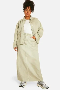 Up To 80% Off Winter Warmers|Denim Jackets*boohoo Plus Washed Denim Shacket green