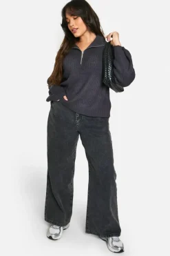Jumpers|Jumpers & Cardigans*boohoo Plus Half Zip Neck Jumper charcoal