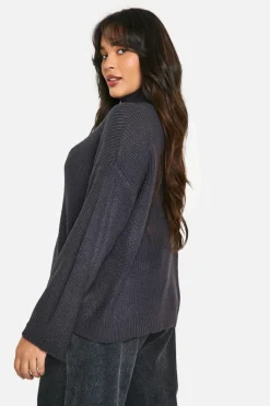 Jumpers|Jumpers & Cardigans*boohoo Plus Half Zip Neck Jumper charcoal