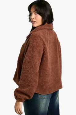 Sweatshirts|Hoodies & Sweatshirts*boohoo PLUS HALF ZIP SIDE POCKET OVERSZIED BORG SWEATSHIRT chocolate