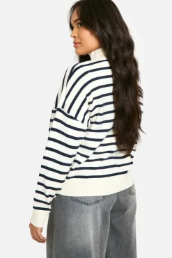 Jumpers*boohoo Plus Half Zip Stripped Jumper ivory