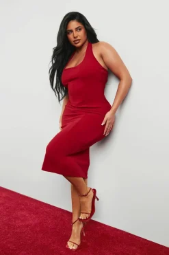 Bodycon Dresses|Midi Dresses*boohoo Plus Halterneck Midi Dress red