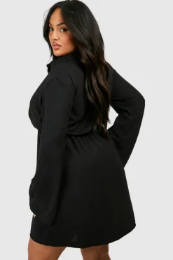 Mini Dresses|Long Sleeve Dresses*boohoo Plus Hammered Twist Front Shift Dress black