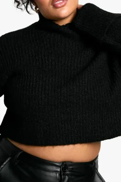 Oversized Jumpers|Jumpers*boohoo Plus High Neck Oversized Crop Knitted Jumper black