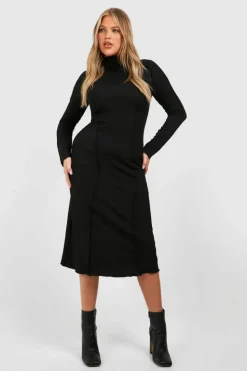 Midi Dresses*boohoo Plus High Neck Seam Detail Midi Dress black